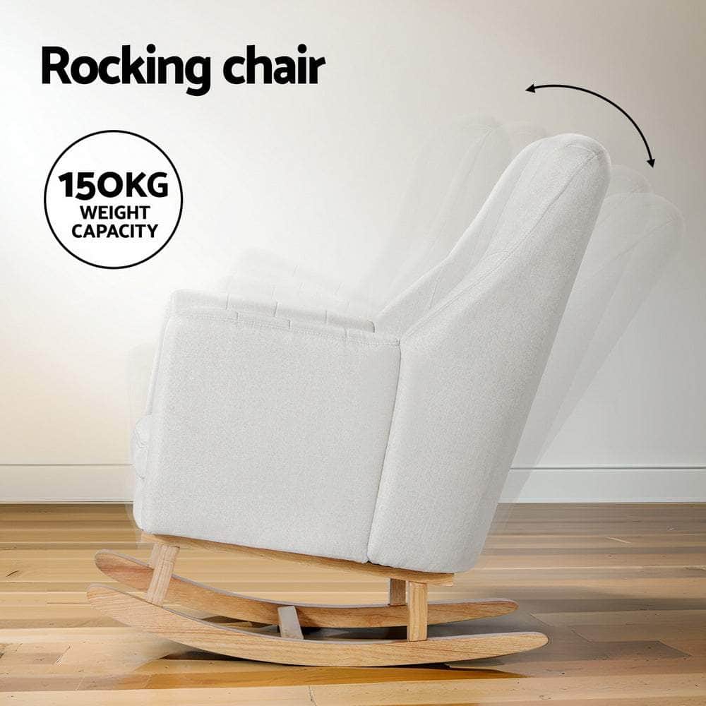Rocking Chair Armchair Linen Fabric Beige Jonah