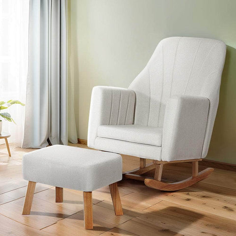 Rocking Chair Armchair Linen Fabric Beige Jonah