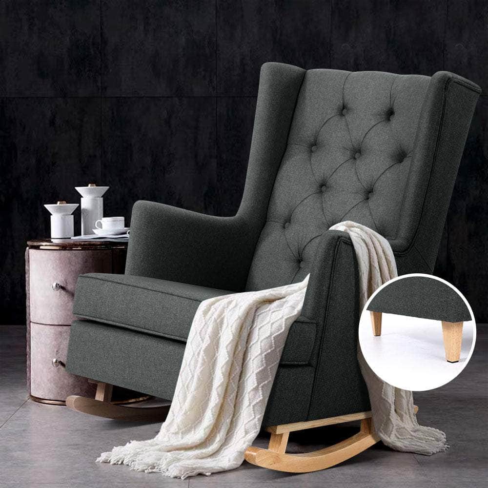 Rocking Chair Armchair Linen Fabric Charcoal Gaia