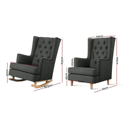 Rocking Chair Armchair Linen Fabric Charcoal Gaia