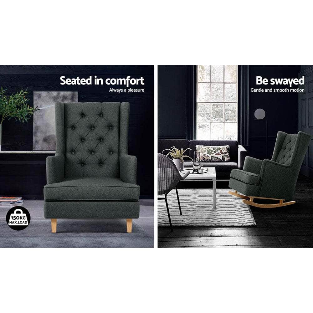 Rocking Chair Armchair Linen Fabric Charcoal Gaia