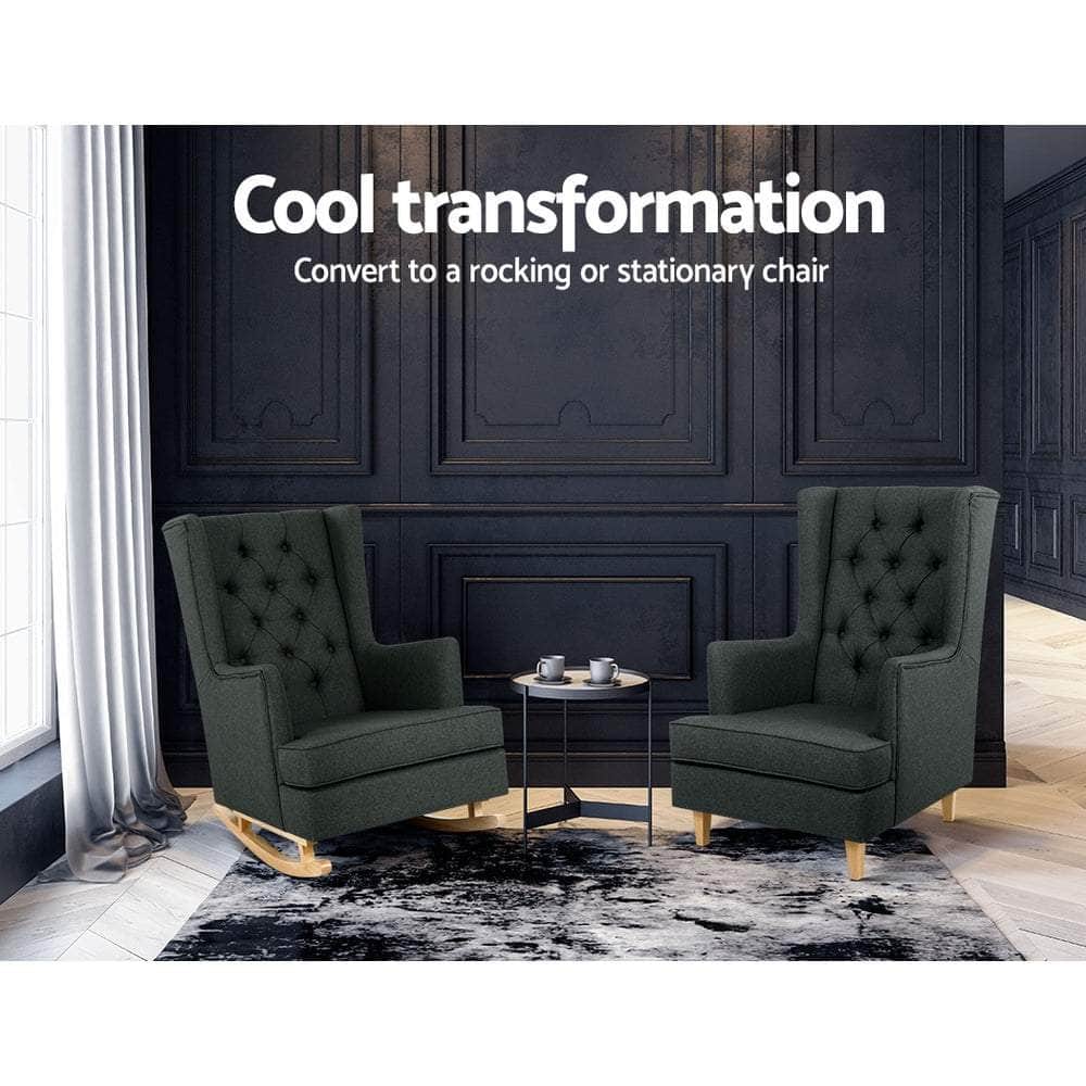 Rocking Chair Armchair Linen Fabric Charcoal Gaia