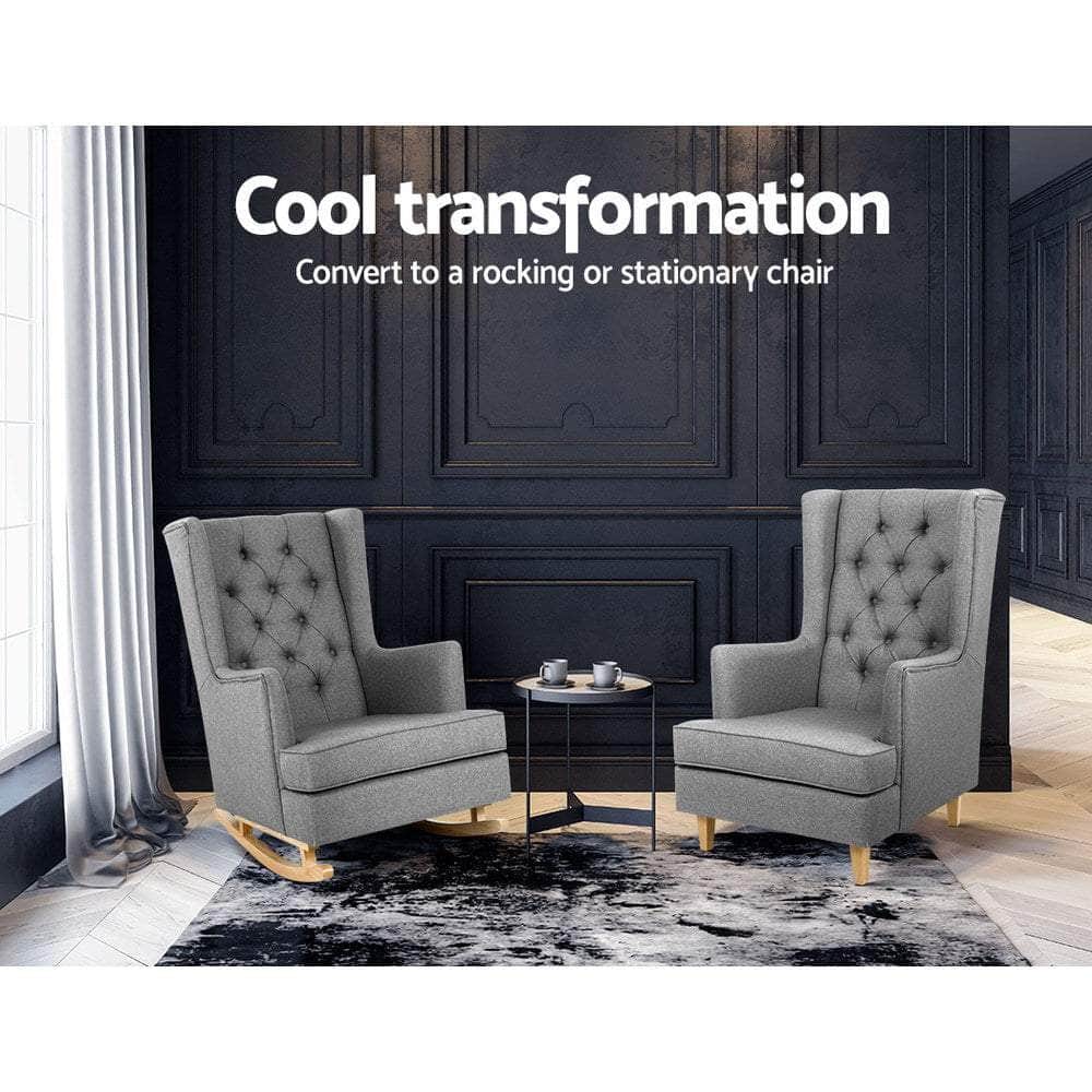 Rocking Chair Armchair Linen Fabric Grey Gaia