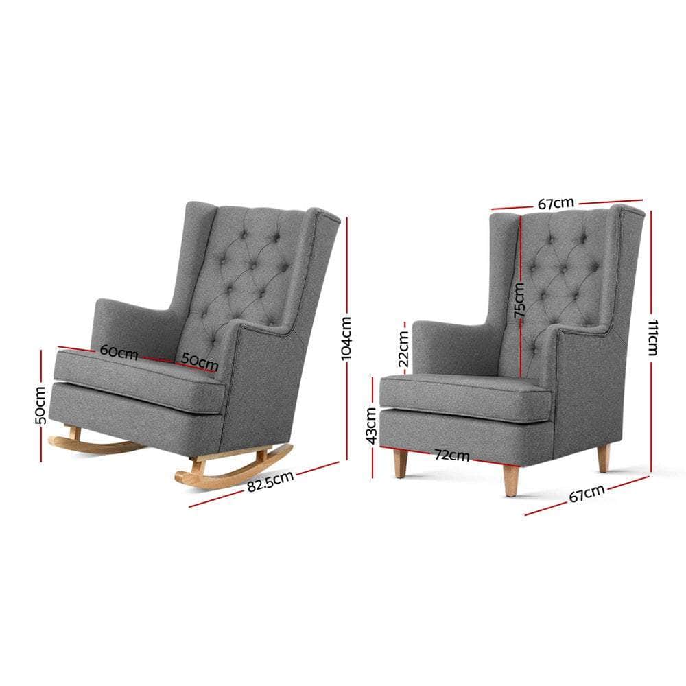 Rocking Chair Armchair Linen Fabric Grey Gaia