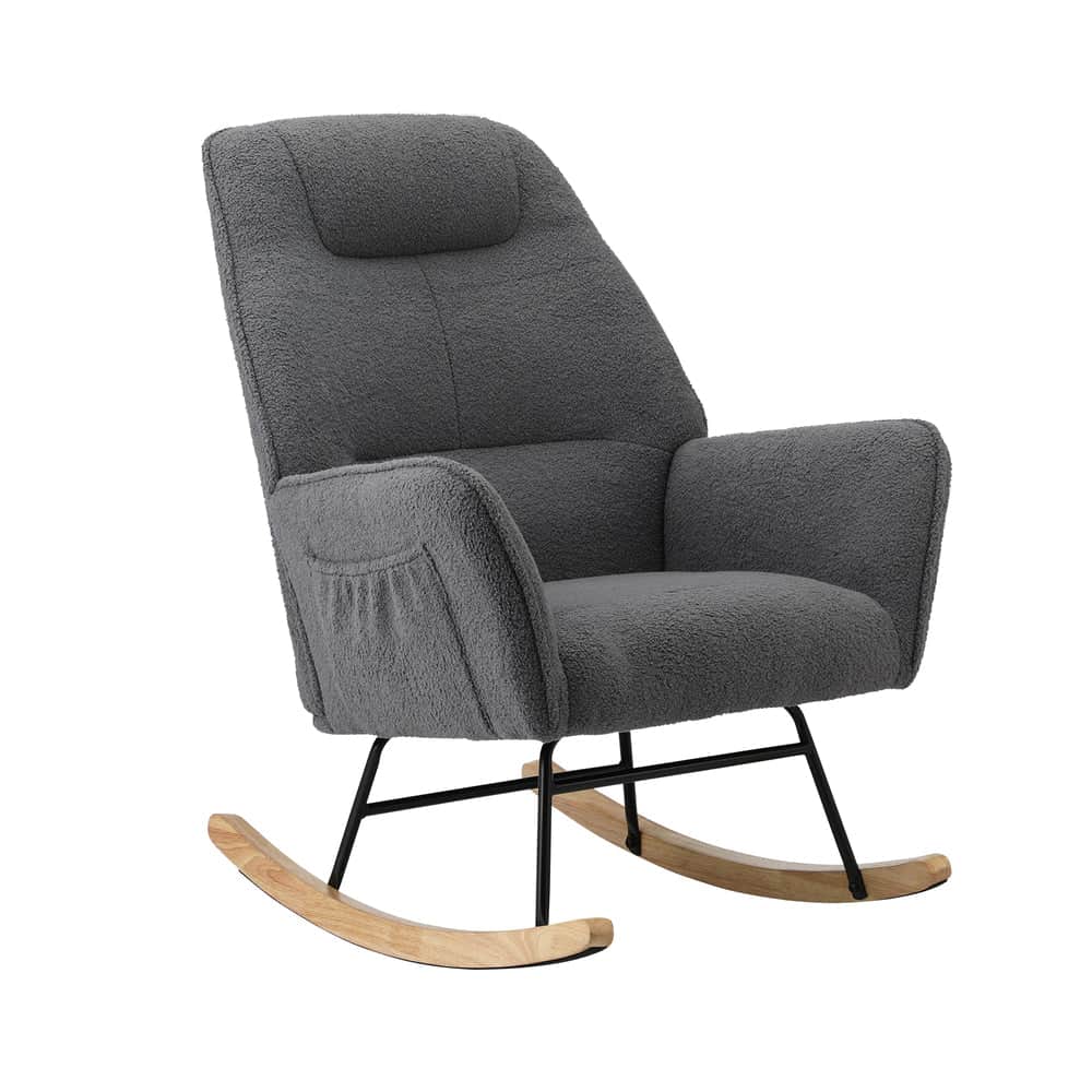 Rocking Chair Armchair Sherpa Accent Upholstered Living Room Seat Green/White/Grey