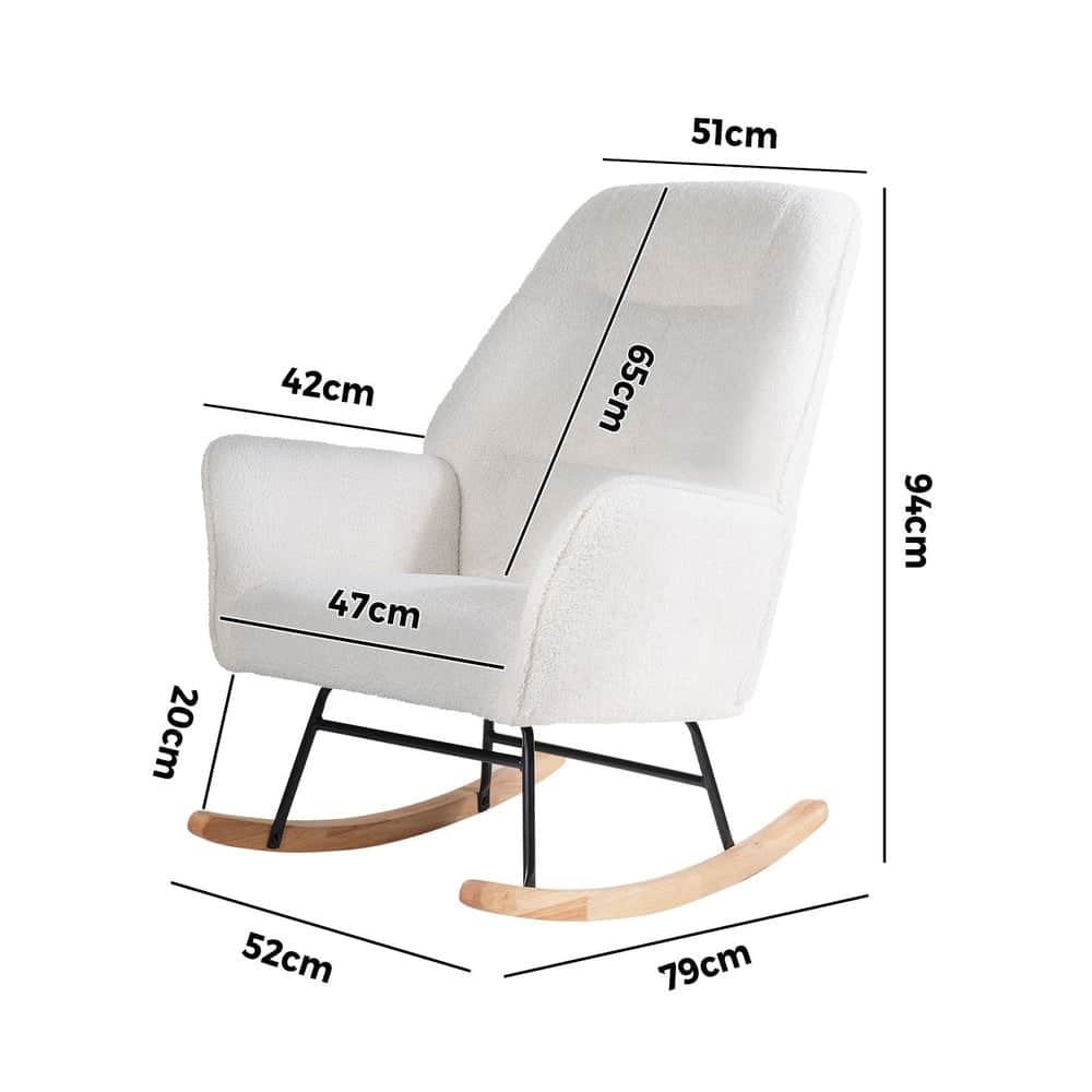 Rocking Chair Armchair Sherpa Accent Upholstered Living Room Seat Green/White/Grey