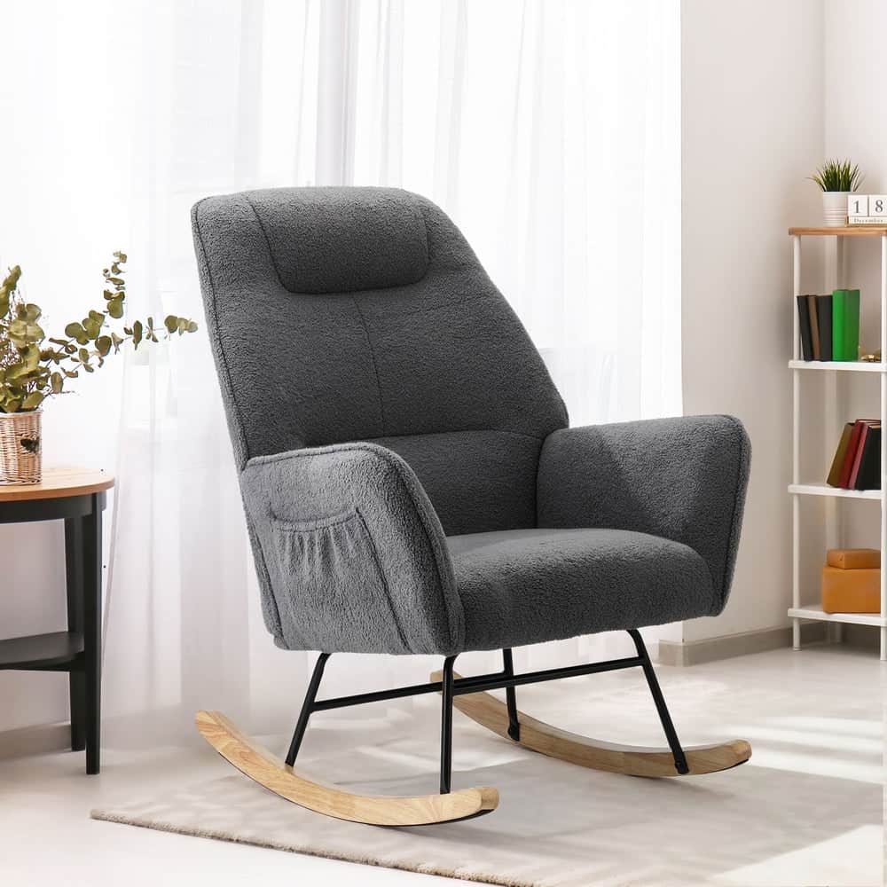 Rocking Chair Armchair Sherpa Accent Upholstered Living Room Seat Green/White/Grey