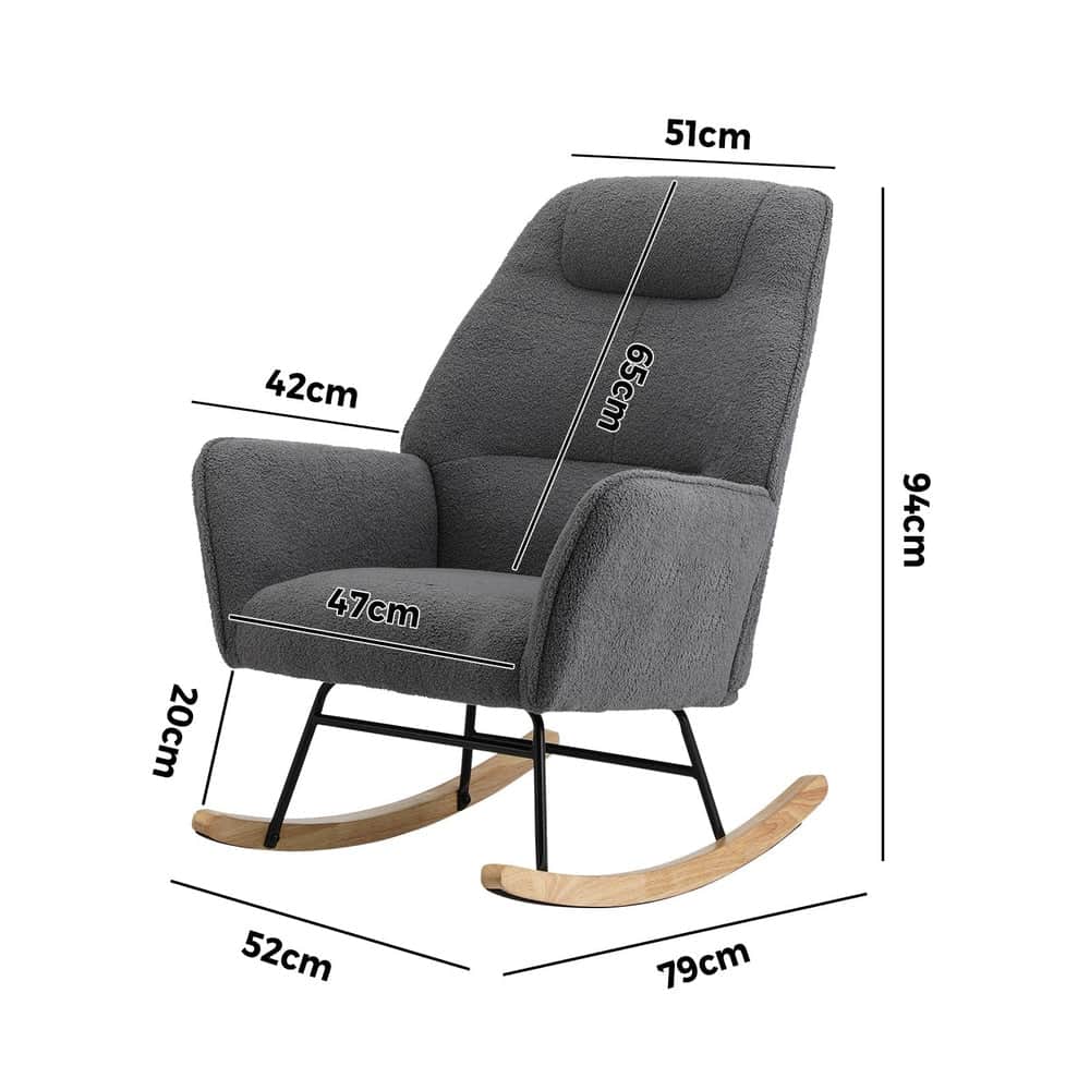 Rocking Chair Armchair Sherpa Accent Upholstered Living Room Seat Green/White/Grey