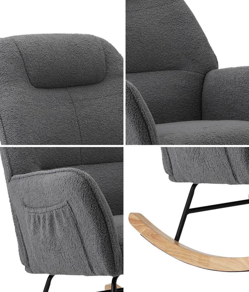 Rocking Chair Armchair Sherpa Accent Upholstered Living Room Seat Green/White/Grey