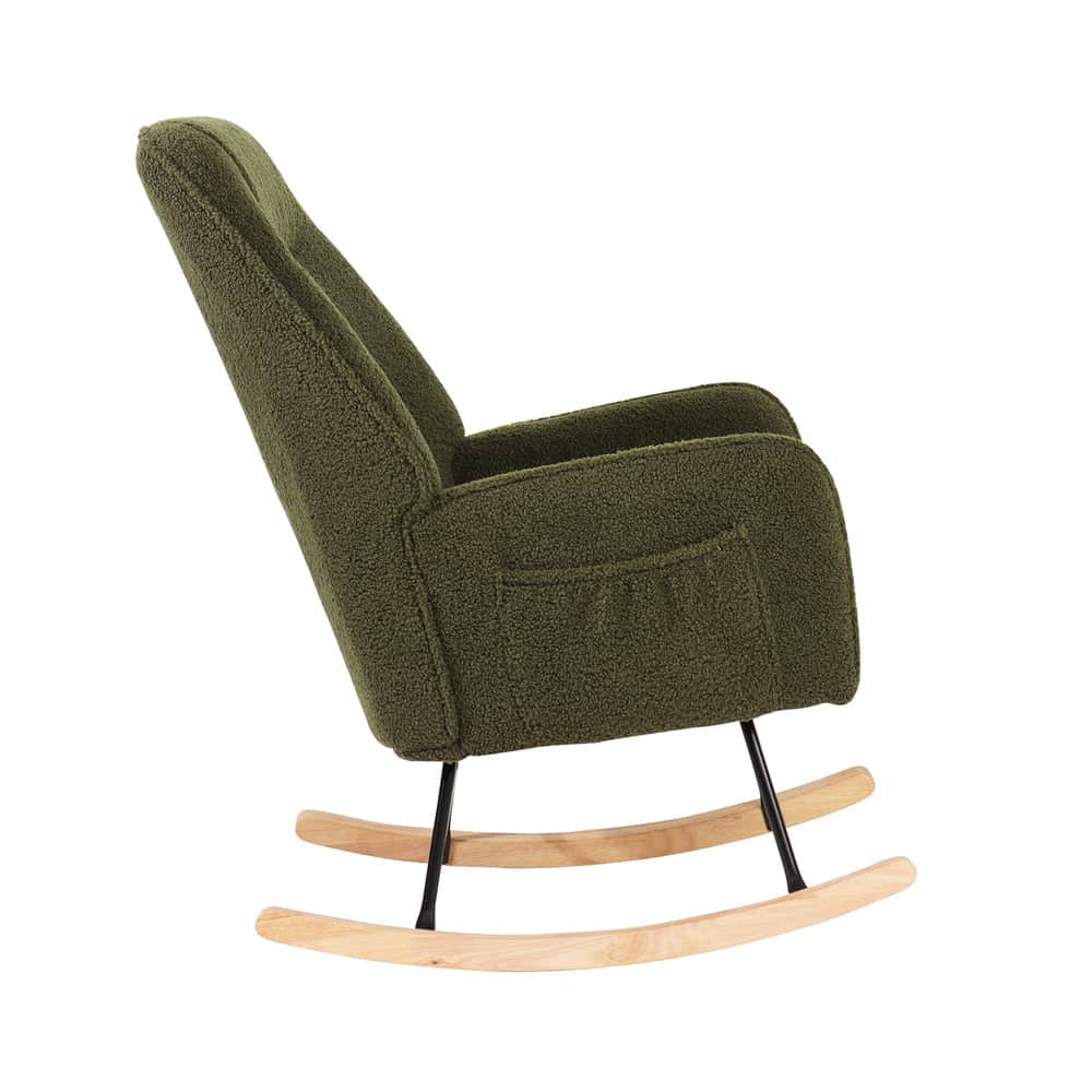 Rocking Chair Armchair Sherpa Accent Upholstered Living Room Seat Green/White/Grey