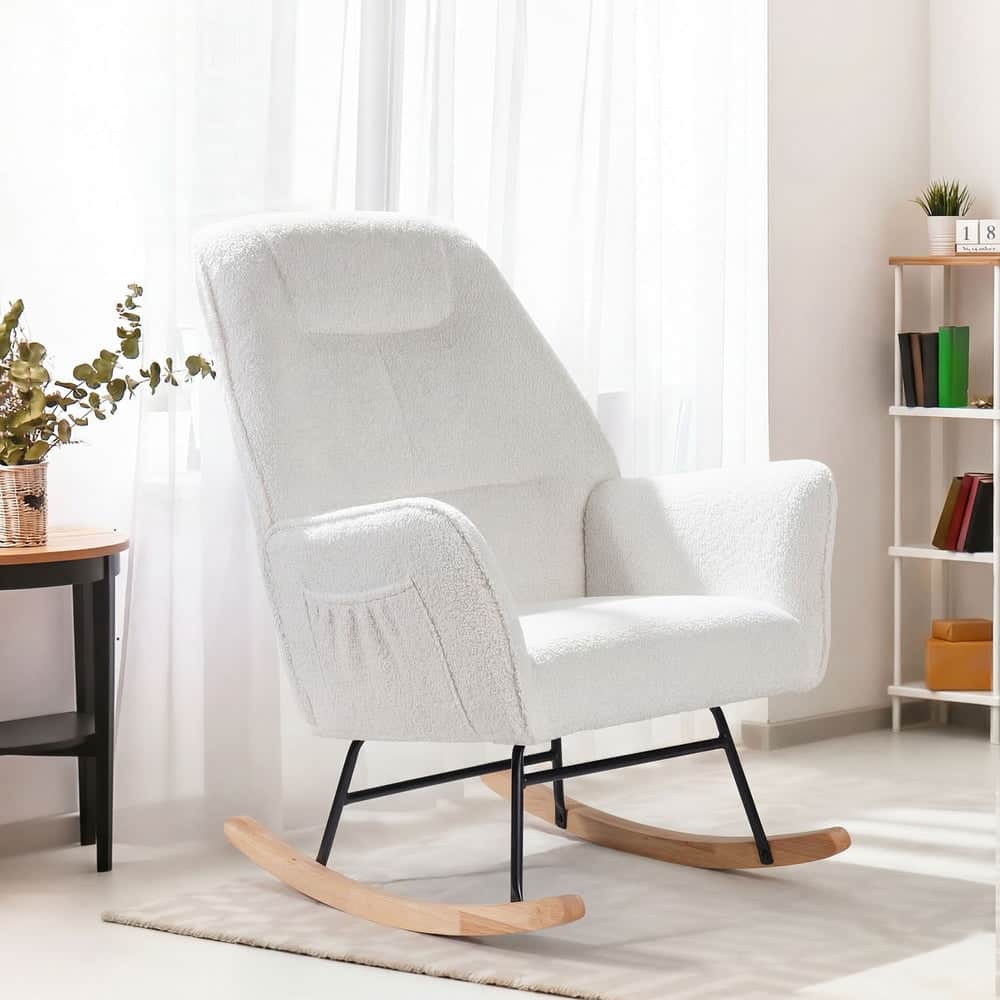 Rocking Chair Armchair Sherpa Accent Upholstered Living Room Seat Green/White/Grey