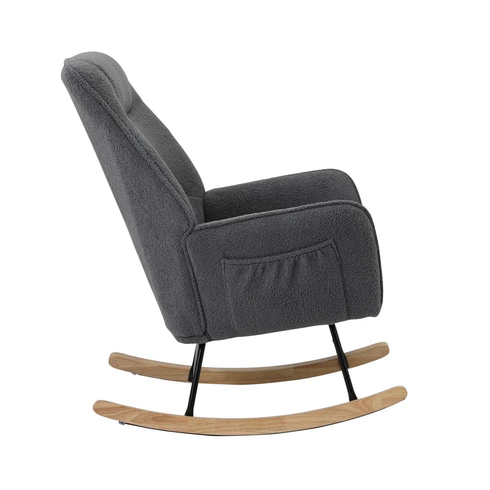 Rocking Chair Armchair Sherpa Accent Upholstered Living Room Seat Green/White/Grey