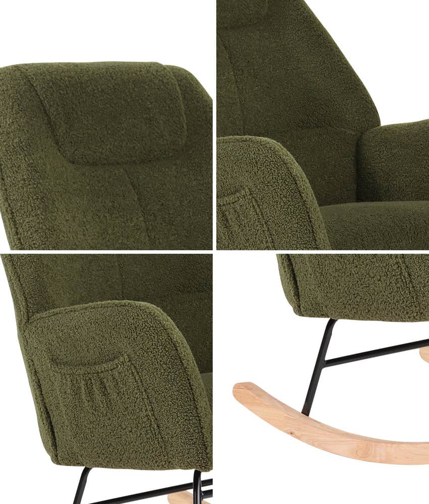 Rocking Chair Armchair Sherpa Accent Upholstered Living Room Seat Green/White/Grey