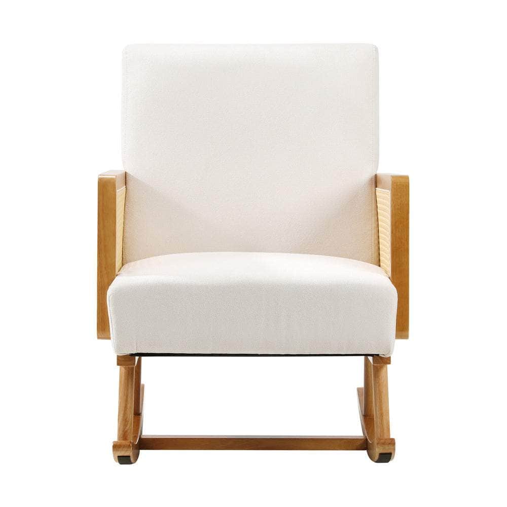 Rocking Chair Nursing Armchair Linen Accent Chairs PE Rattan Beige