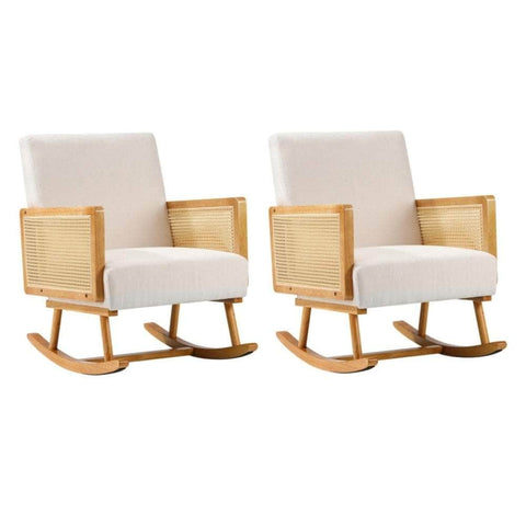 Rocking Chair Nursing Armchair Linen PE Rattan Beige