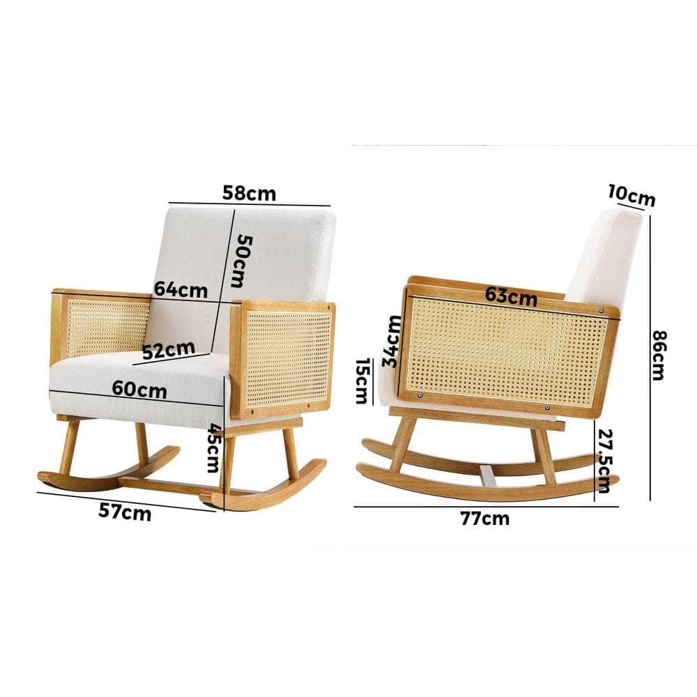 Rocking Chair Nursing Armchair Linen PE Rattan Beige