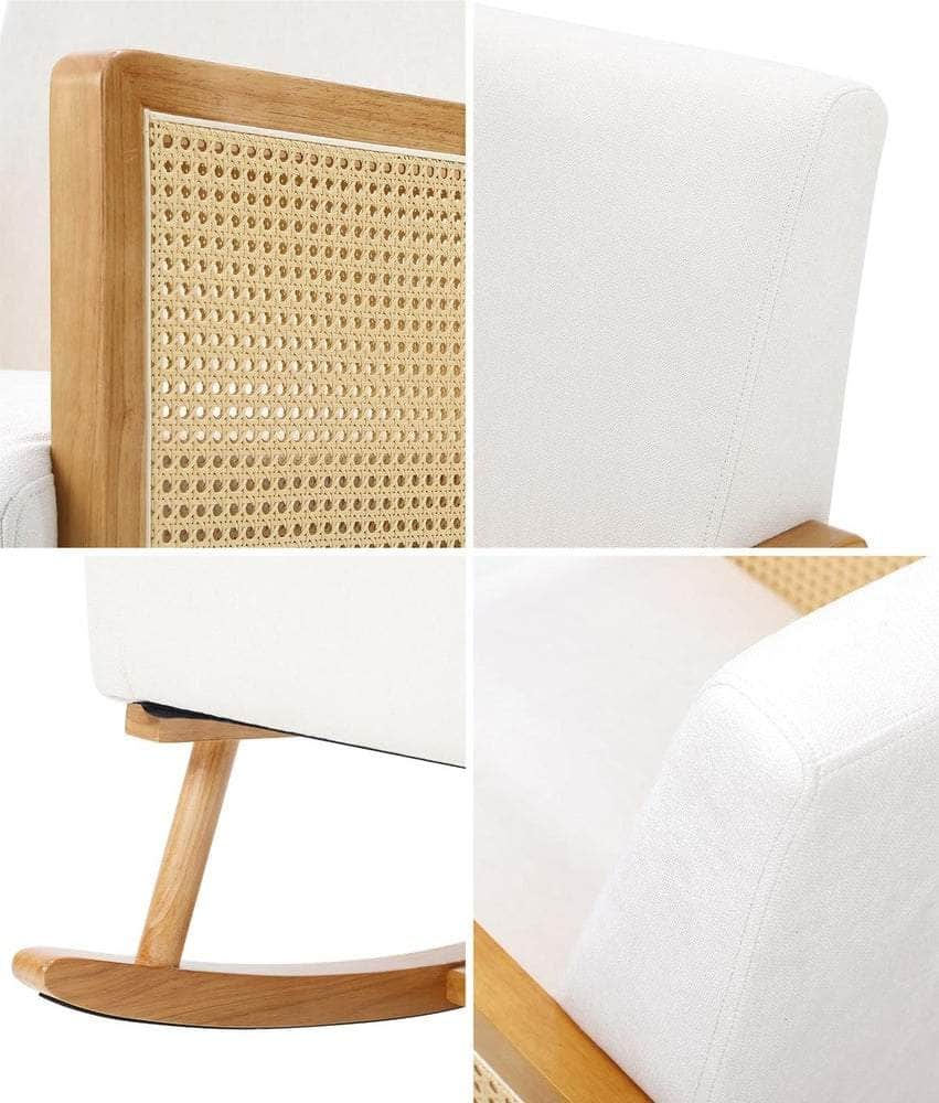 Rocking Chair Nursing Armchair Linen PE Rattan Beige