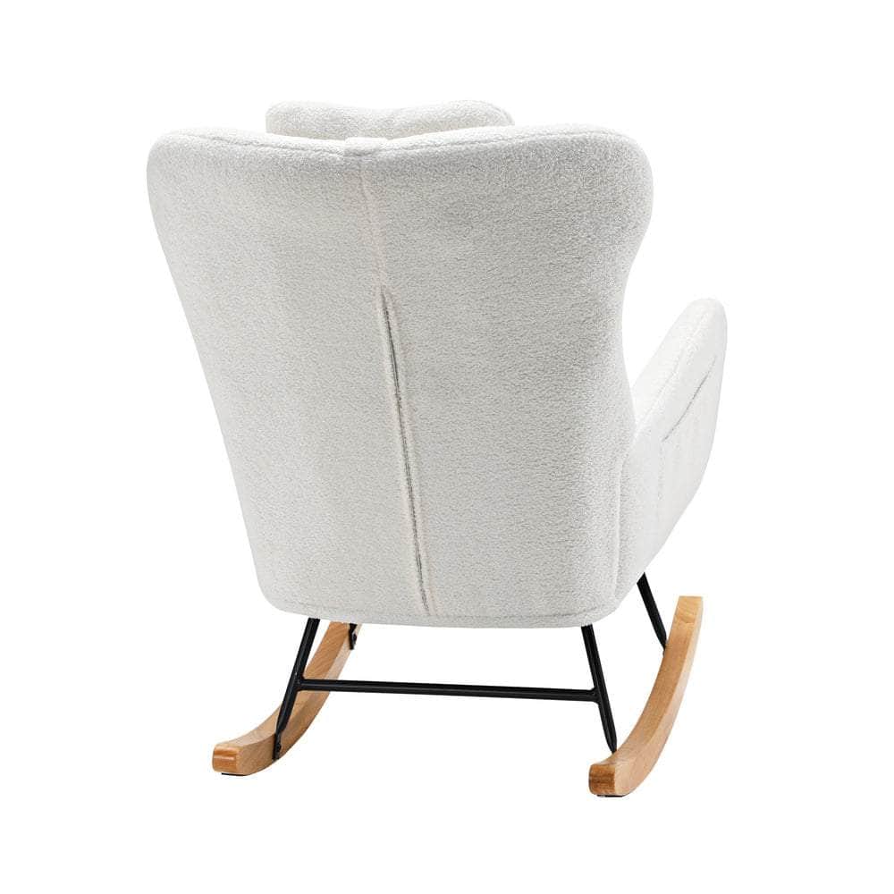 Rocking Chair Nursing Armchair Sherpa Accent Chairs With 2 Pillow White