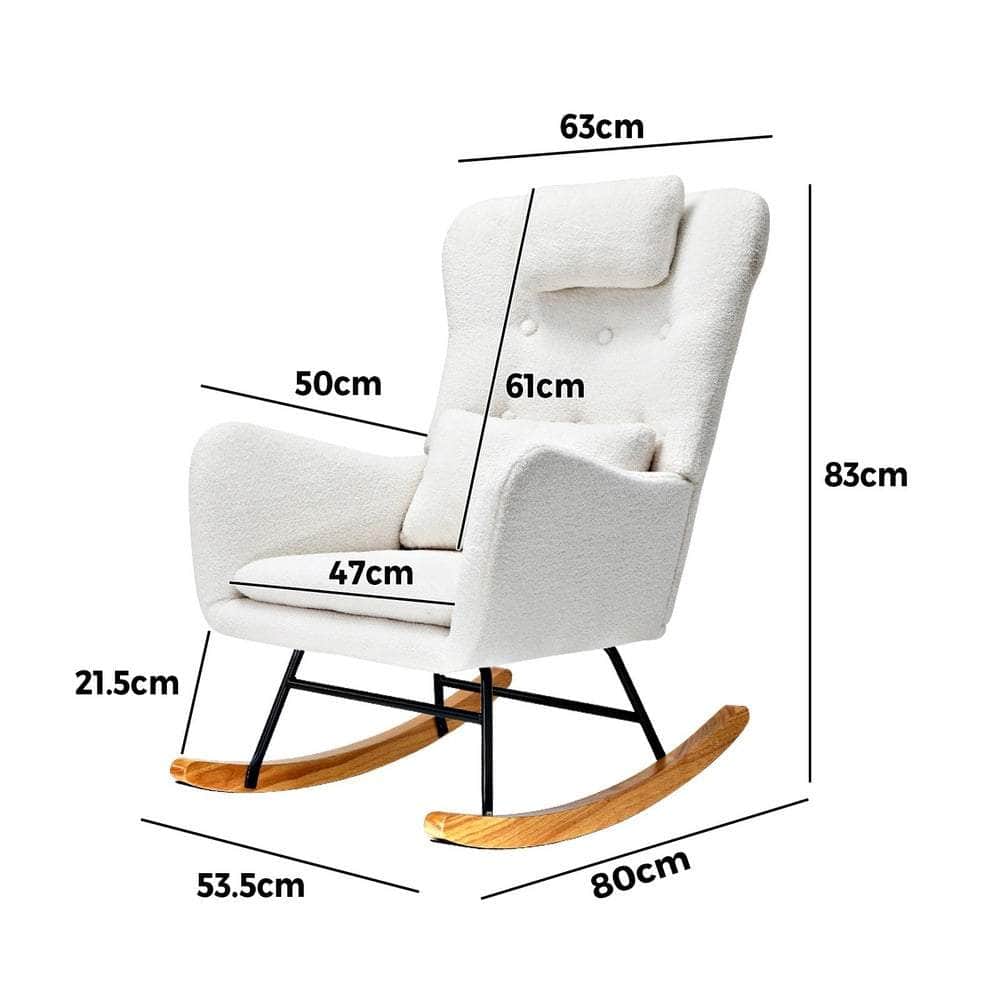 Rocking Chair Nursing Armchair Sherpa Accent Chairs With 2 Pillow White