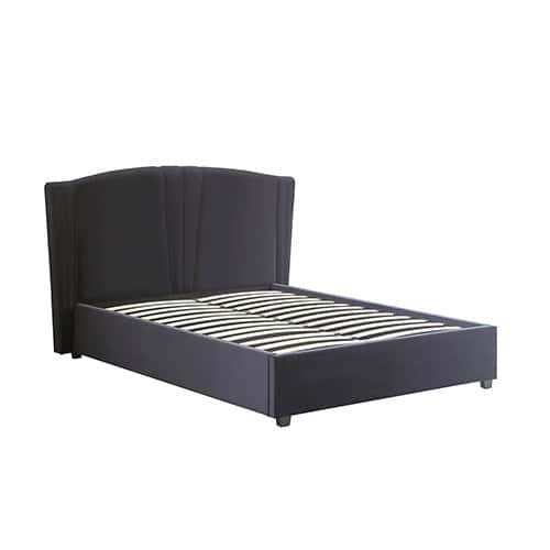 Roman Bed Frame Double Size Black Velvet Fabric With Gas Lift Plywood