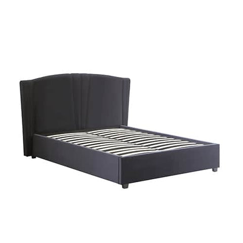 Roman Bed Frame Queen Size Black Velvet Fabric With Gas Lift Plywood