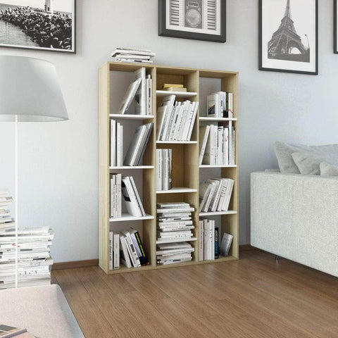 Room Divider/Book Cabinet White and Sonoma Oak Chipboard