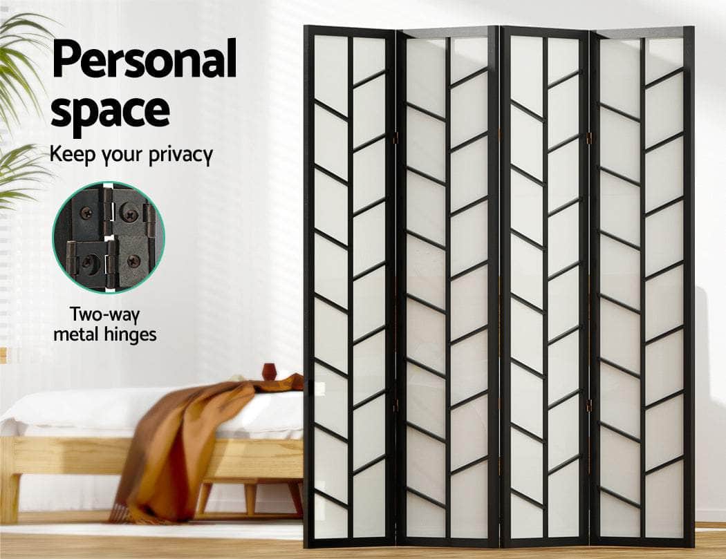 Room Divider Screen Privacy Wood Dividers Stand 4 Panel Archer Black