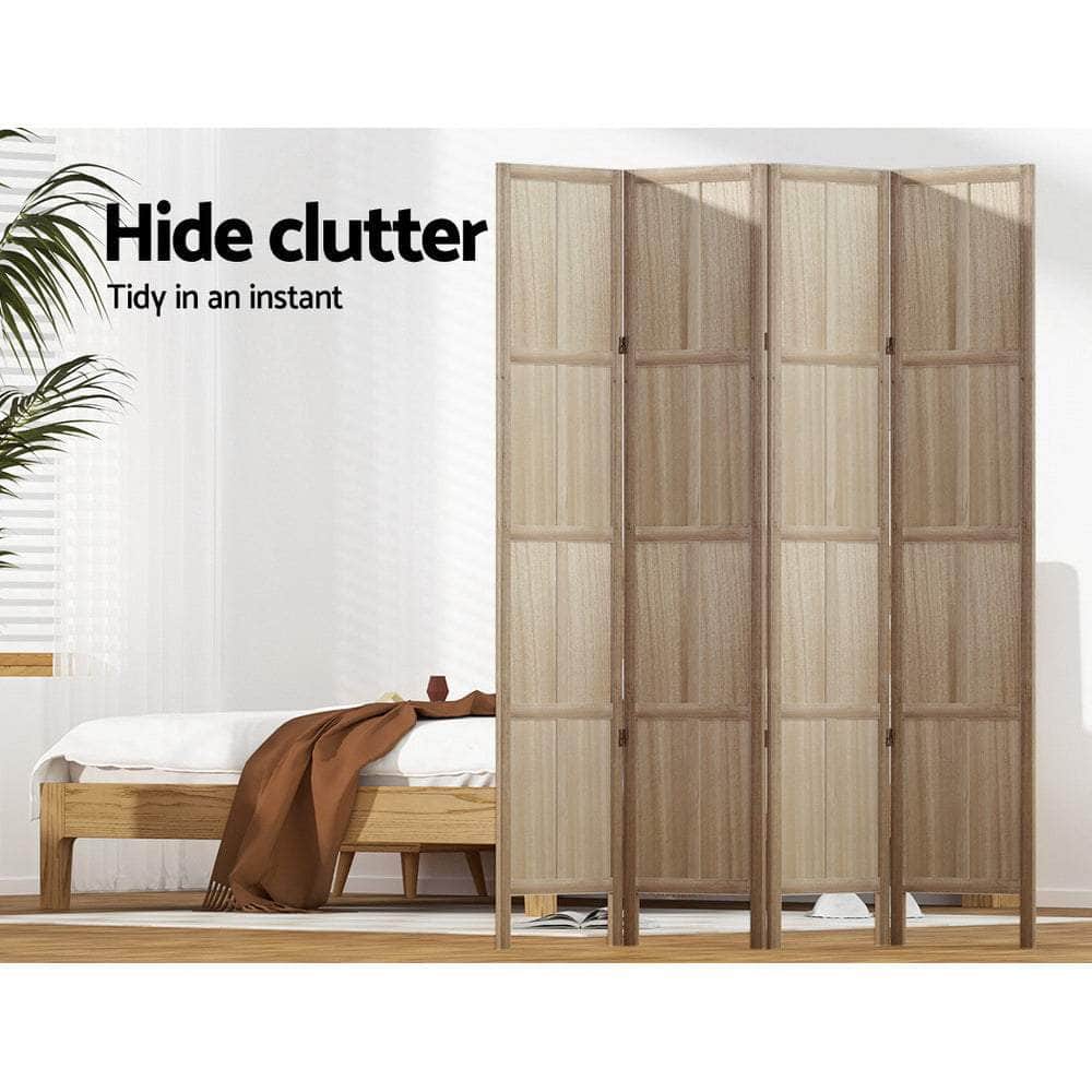 Room Divider Screen Privacy Wood Dividers Stand 4 Panel Brown