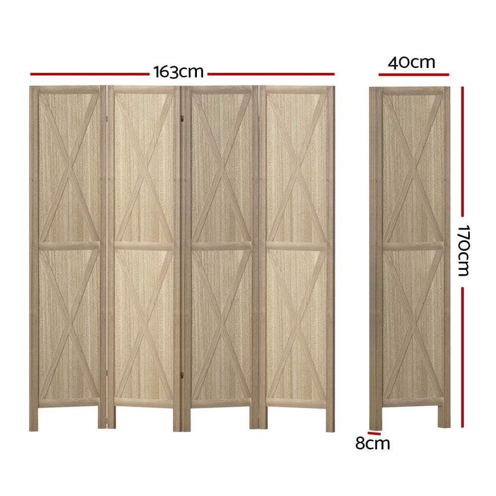 Room Divider Screen Privacy Wood Dividers Stand 4 Panel Brown