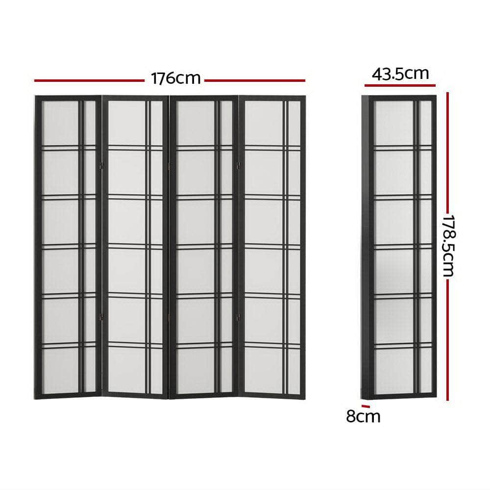 Room Divider Screen Privacy Wood Dividers Stand 4 Panel Nova Black