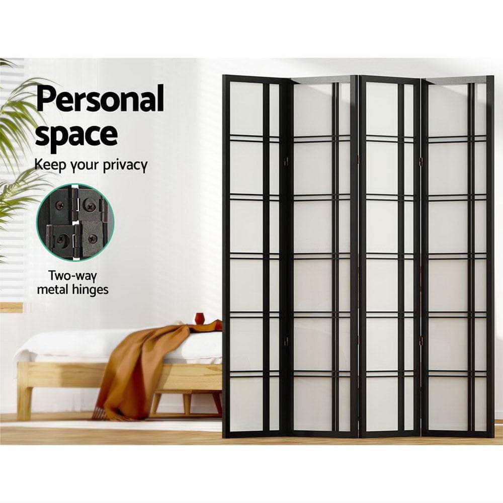 Room Divider Screen Privacy Wood Dividers Stand 4 Panel Nova Black