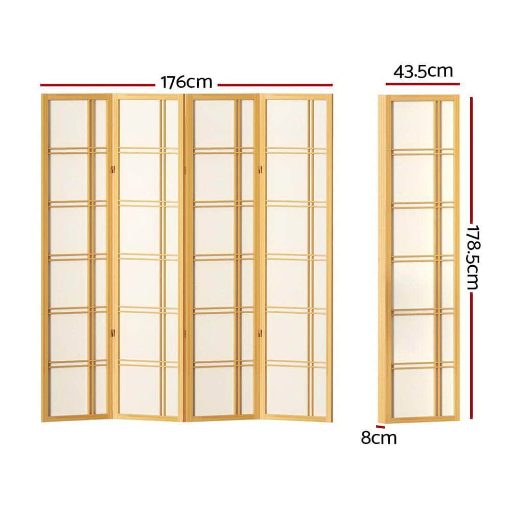 Room Divider Screen Privacy Wood Dividers Stand 4 Panel Nova Natural