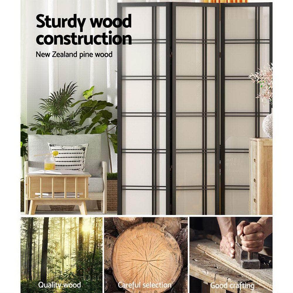 Room Divider Screen Privacy Wood Dividers Stand 6 Panel Nova Black