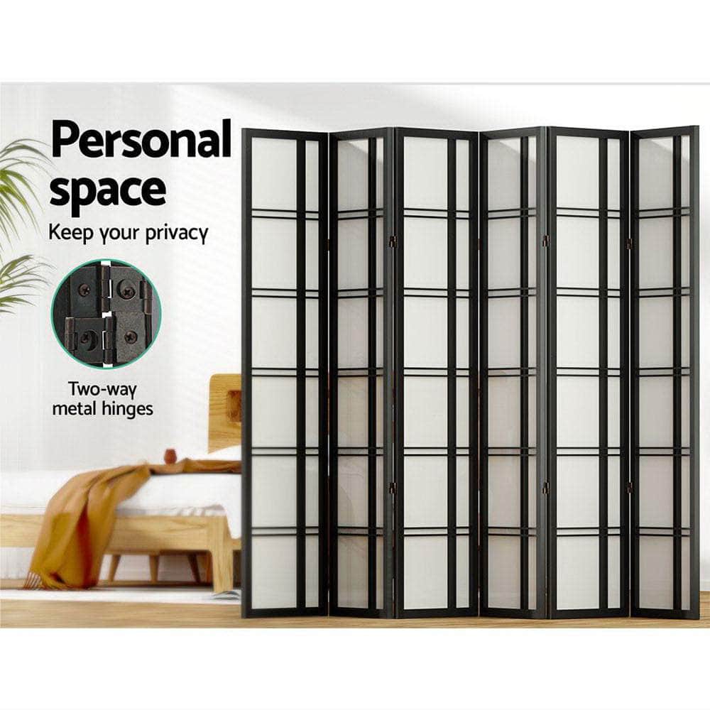 Room Divider Screen Privacy Wood Dividers Stand 6 Panel Nova Black