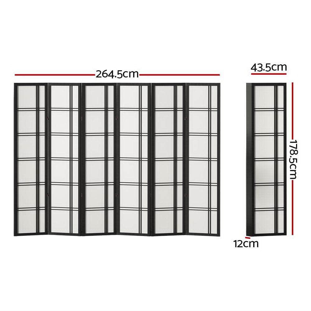 Room Divider Screen Privacy Wood Dividers Stand 6 Panel Nova Black