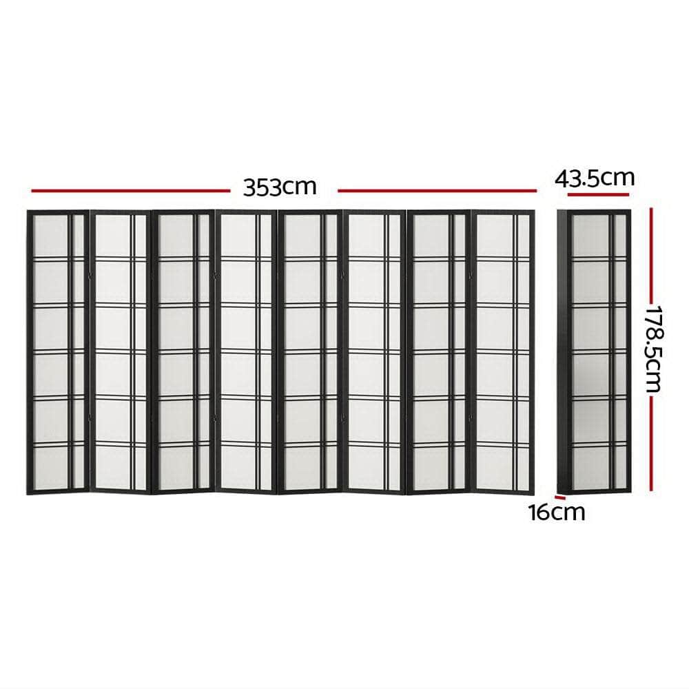 Room Divider Screen Privacy Wood Dividers Stand 8 Panel Nova Black