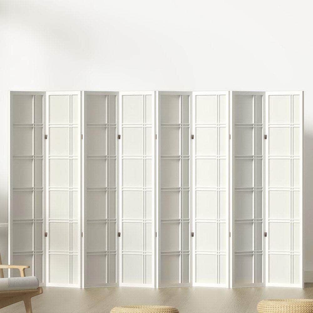 Room Divider Screen Privacy Wood Dividers Stand 8 Panel Nova White