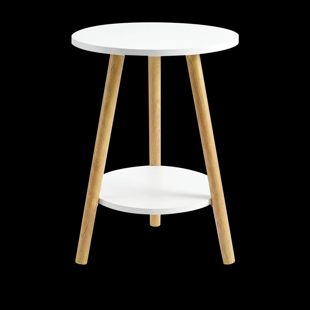 Round 2-Tier Coffee Side Table White Natural | Simpledeals