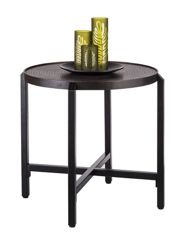 Round Black Iron Side Table with Copper Finish Top