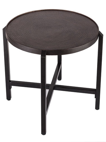 Small Round Iron Black Side Table With Copper Finish Top