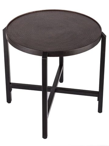 Round Black Iron Side Table with Copper Finish Top