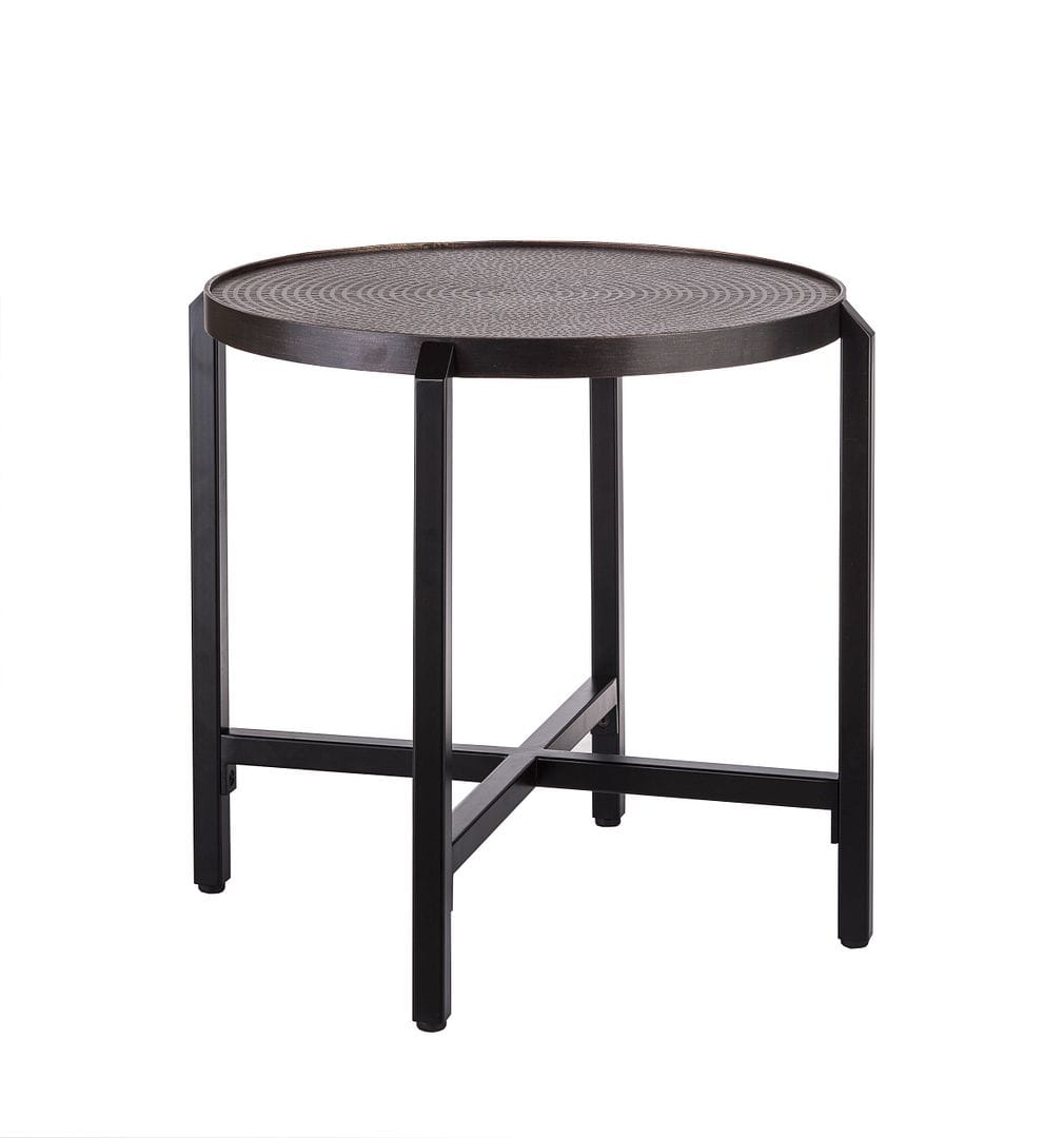 Round Black Iron Side Table with Copper Finish Top