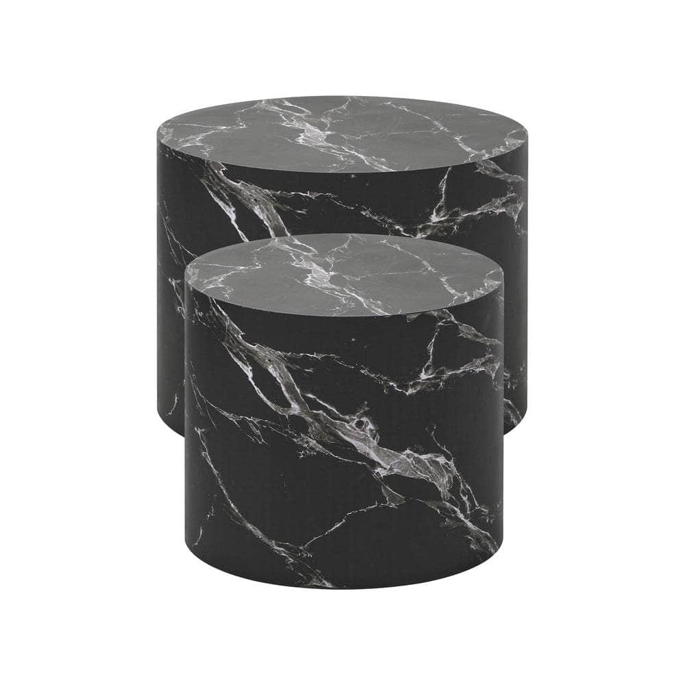 Round Coffee Table Set of 2 Marble Effect