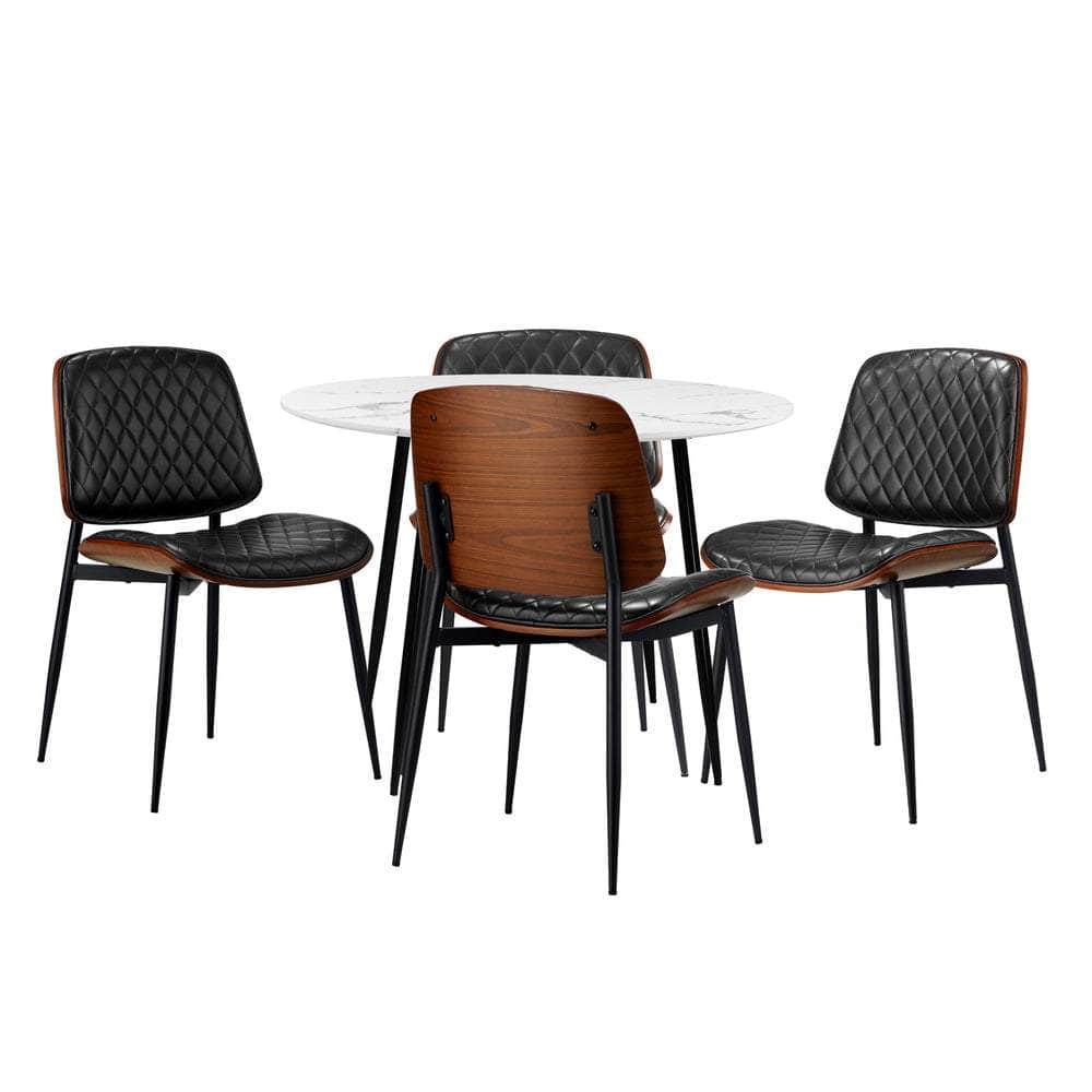 Round Dining Table & 4PCS Dining Chairs PU Black
