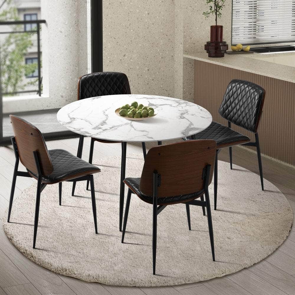 Round Dining Table & 4PCS Dining Chairs PU Black