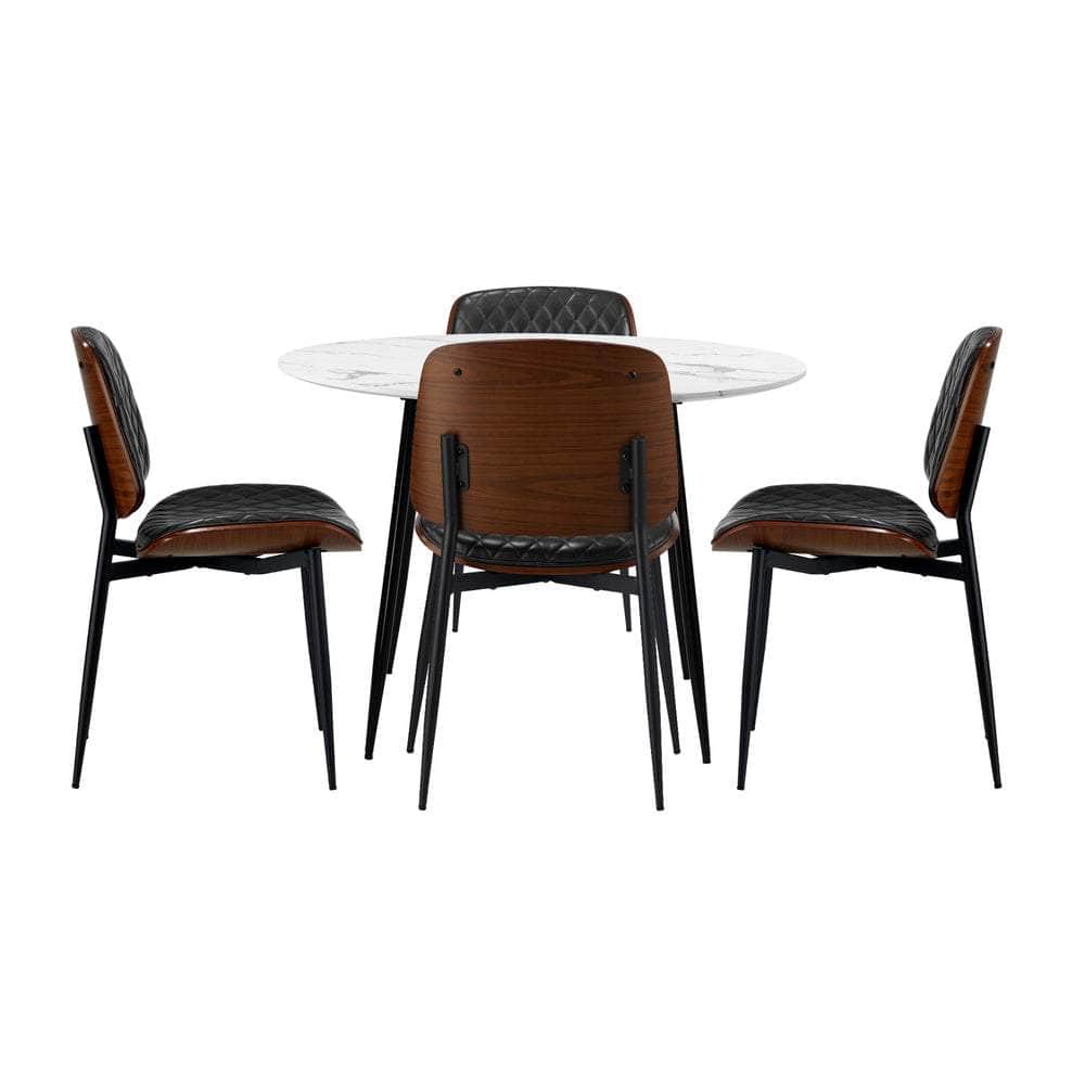 Round Dining Table & 4PCS Dining Chairs PU Black