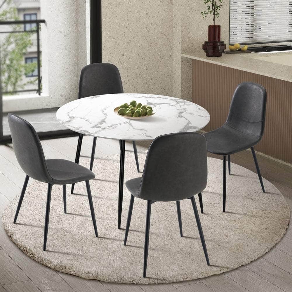Round Dining Table & 4PCS Dining Chairs PU Grey