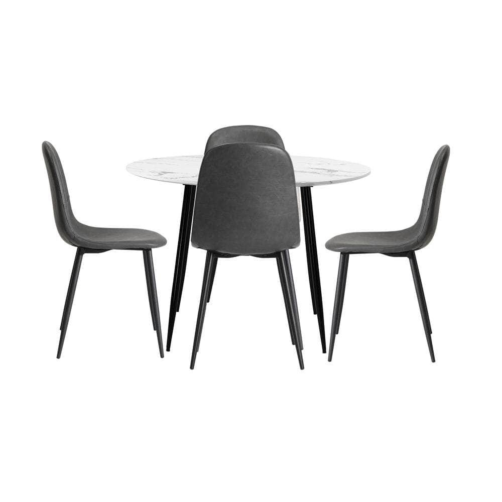 Round Dining Table & 4PCS Dining Chairs PU Grey