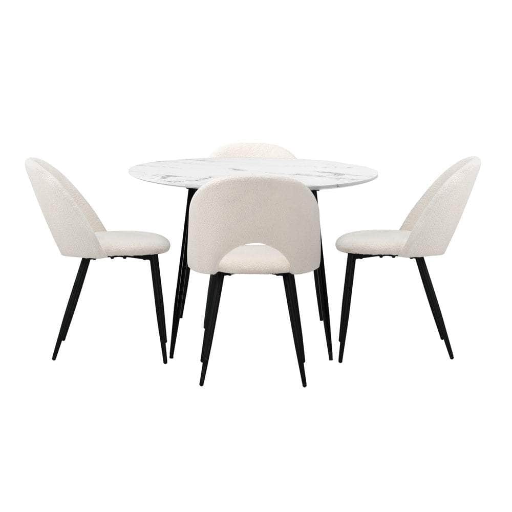 Round Dining Table & 4PCS Dining Chairs Sherpa White