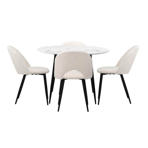 Round Dining Table & 4PCS Dining Chairs Sherpa White
